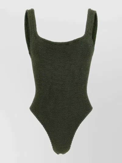 Hunza G Scoop Neck Textured Sleeveless Swimwear One Piece In Green