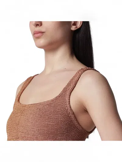 Hunza G Scoop Neck Textured Wide Strap Swimsuit In Brown