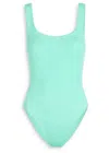 Hunza G Square Neck Ribbed Knit One-piece Swimsuit In Green
