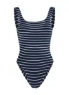 Hunza G Square Neck Crinkle One Piece Swimsuit In Navy