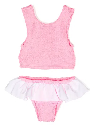 Hunza G Babies' Seersucker-texture Ruffled Bikini In Pink