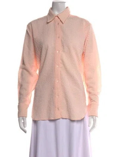 Pre-owned Hunza G Silk Long Sleeve Button-up Top In Pink
