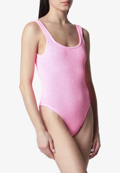 Hunza G Square Crinkled One-piece Swimsuit In Pink