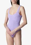Hunza G Coverage Square Neck Seersucker Swimsuit In Purple