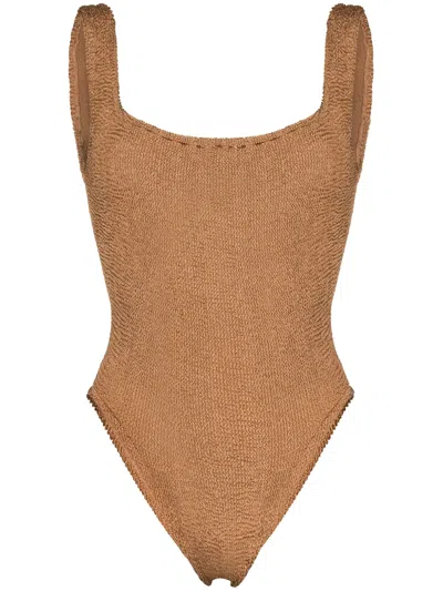 HUNZA G SQUARE-NECK CRINKLE-EFFECT SWIMSUIT