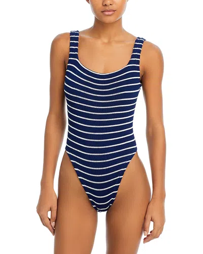 HUNZA G SQUARE NECK CRINKLE ONE PIECE SWIMSUIT