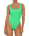 Hunza G Square Neckline High Leg Textured Beachwear In Green