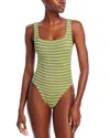 Hunza G Square Neck Crinkle One Piece Swimsuit In Metallic Moss White