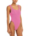 Hunza G Square Neck Crinkle One Piece Swimsuit In Pink