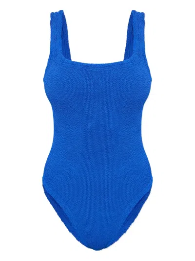 Hunza G Square-neck Crinkle Swimsuit In Blue