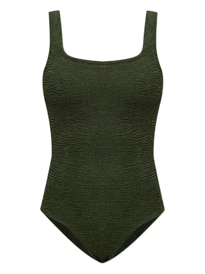 Hunza G Square-neck Crinkle Swimsuit In Green