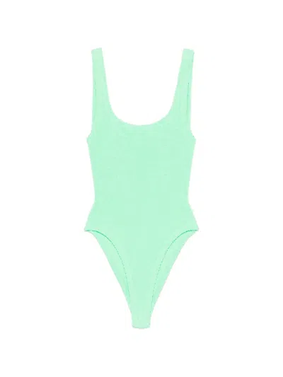 Hunza G Square-neck Crinkle Swimsuit In Green