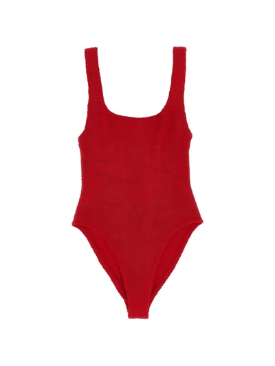 Hunza G One Piece Swimsuit Scoop Neck Low Back In Red