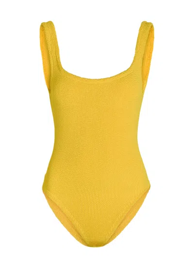 Hunza G Square-neck Crinkle Swimsuit In Yellow