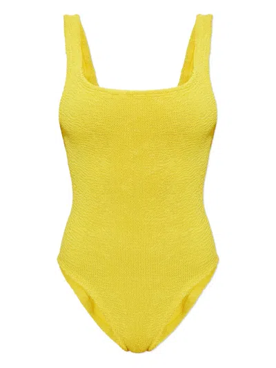 Hunza G Square-neck Crinkle Swimsuit In Yellow
