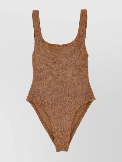 Hunza G Square Neck High-cut Leg Swimsuit In Brown