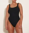 Hunza G Square One-piece Textured Swimsuit In Black/gold