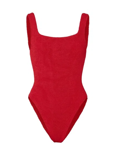 Hunza G Neutral Square Neckline High-cut Swimsuit In Red