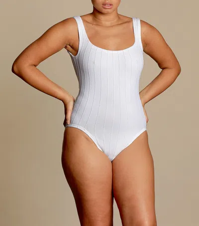 Hunza G Square Neck Nile Swimwear Pistachio In White