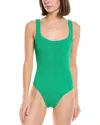 Hunza G Square Neckline High Leg Textured Beachwear In Green