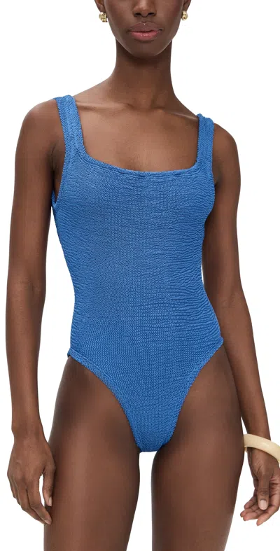 Hunza G Square Neck One Piece Swimsuit In Metallic Denim