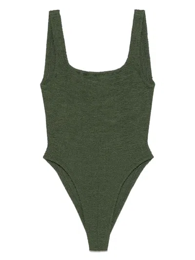 Hunza G Khaki Square Neck Swimsuit In Green