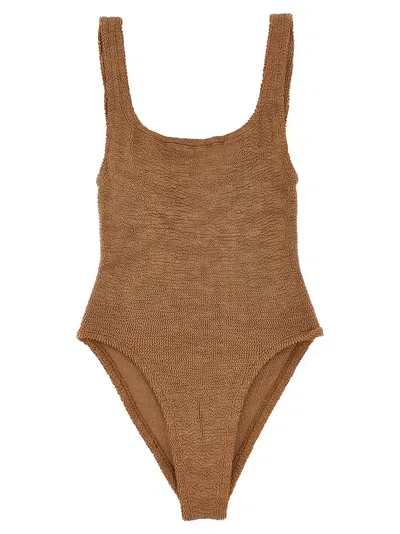 Hunza G Square Neck One-piece Swimsuit In Brown