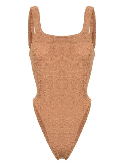 Hunza G Crinkled-effect Open-back Swimsuit In Neutrals