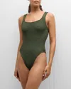 Hunza G Womens Metallic Khaki Sadie Scoop-neck Crinkle-textured Swimsuit In Metallic Khaki