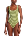 Hunza G Square Neck One Piece Swimsuit In Metallic Moss White