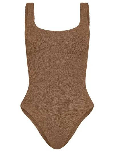 Hunza G Square Neck One-piece Swimsuit With Deep Back Neckline In Brown