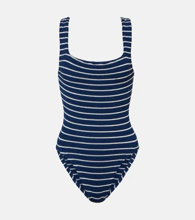 Hunza G Square Neck Striped Swimsuit In Blau