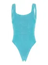 Hunza G Stretch Nylon Swimsuit Scoop Neckline Sleeveless Design In Blu