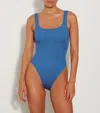 Hunza G Square Neck One Piece Swimsuit In Metallic Denim