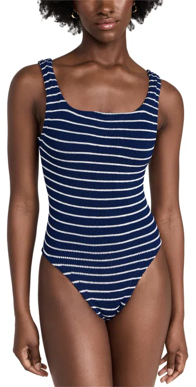 HUNZA G SQUARE NECK SWIM ONE PIECE NAVY/WHITE