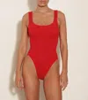 Hunza G Square Neck Seersucker Swimsuit In Red