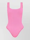 Hunza G High-cut Leg Scoop Back Swimsuit In Textured Fabric In Pink