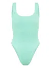 Hunza G Square Neck Ribbed Knit One-piece Swimsuit In Green