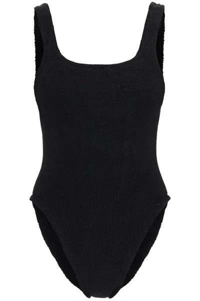Hunza G Square-neck Seersucker-weave Swimsuit In Black