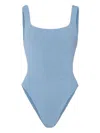 Hunza G Classic Square Neck Swimsuit In Cornflower Blue | Stretchy One Size Fit Designer Swimwear | Scooped In Blue