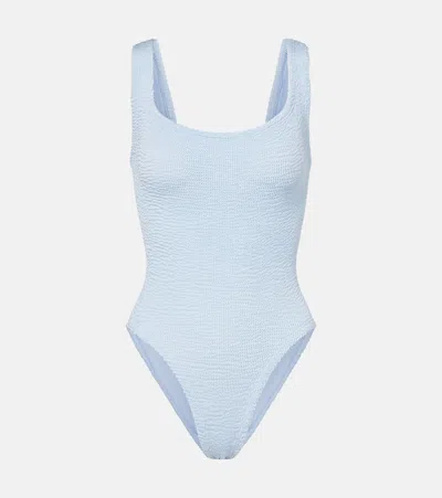 Hunza G Square Neck One Piece Swimsuit In Blue