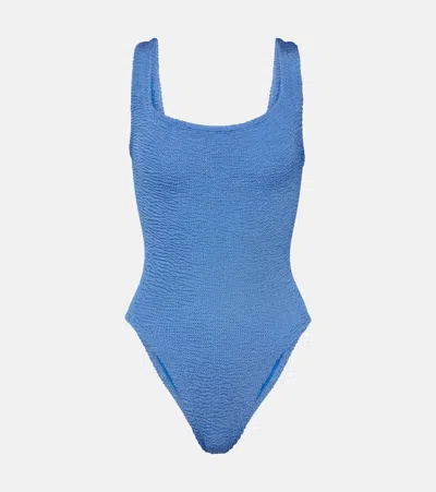 Hunza G Square Neck Swimsuit In Metallic