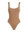 Hunza G Domino Knit Texture High-cut Swimsuit In Brown