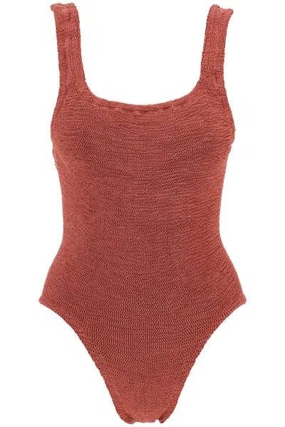 Hunza G Square Neck Swimsuit In Metallic Rosewood