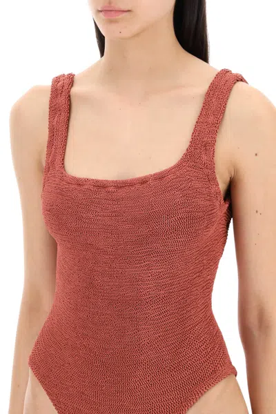 Hunza G Square-neck Seersucker One-piece Swimsuit In Red