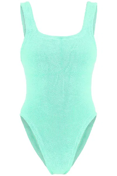 Hunza G Crinkled-effect Open-back Swimsuit In Green