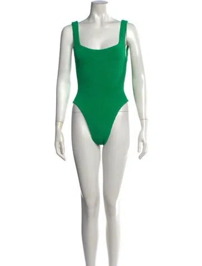 Pre-owned Hunza G Square Neckline Sleeveless Crop Top In Green