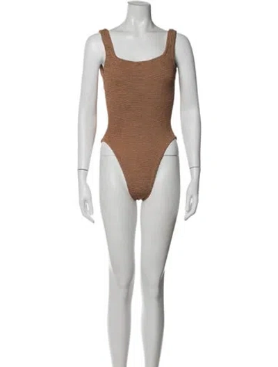 Pre-owned Hunza G Square Neckline Sleeveless Top In Brown