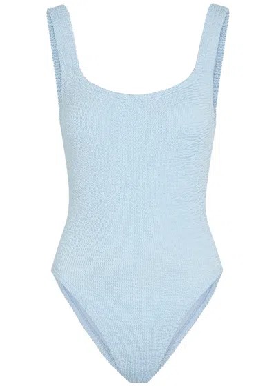 Hunza G Square-neck Crinkle Swimsuit In Blue