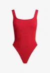 Hunza G Neutral Square Neckline High-cut Swimsuit In Red